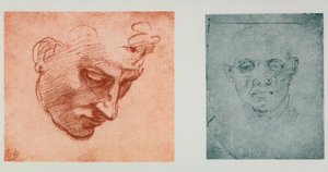 Vorderansicht eines Gesichts und eines im Profil; Zeichnungen von Michelangelo. Casa Buonarroti, Florenz
