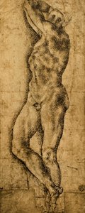 Männlicher Akt; Zeichnung von Michelangelo. Der Louvre, Paris