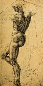 Aktstudie; Zeichnung von Michelangelo. Musée du Louvre, Paris