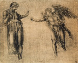 Die Verkündigung, Zeichnung von Michelangelo. Gabinetto dei Disegni e delle Stampe, Uffizien, Florenz von Michelangelo Buonarroti