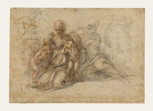 Die Heilige Familie mit dem kleinen Johannes dem Täufer (recto); Amoröse Putti beim Spiel; Kopf eines Vogels (verso)