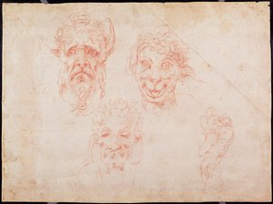 W.33 Skizzen von Satyrgesichtern (Rötel auf Papier)