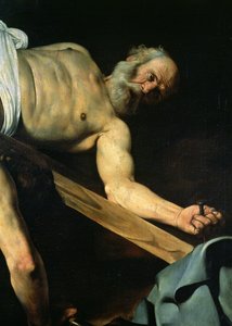 Die Kreuzigung des heiligen Petrus, Detail von St. Petrus, 1600-01 von Michelangelo Merisi Caravaggio