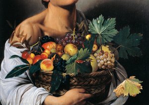 Junge mit einem Korb voller Obst (Detail) von Michelangelo Merisi da Caravaggio