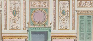 Innenverzierte Wand mit Türen und Kamin, Nr. 344-350..., 20. März 1785 von Michelangelo Pergolesi
