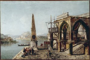 Imaginäre Ansicht mit Obelisk (Öl auf Leinwand) von Michele Marieschi