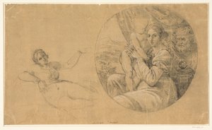 Tondo mit Heiliger Familie; daneben eine Studie einer liegenden Frau von Michele Sangiorgi (possibly)
