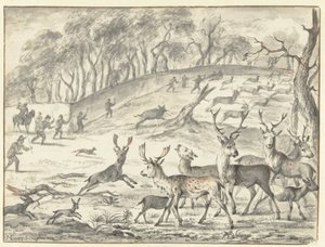 Treibjagd auf Hirsche von Michiel Carree