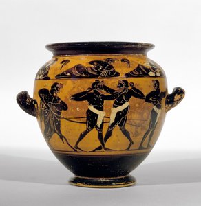 Attische schwarzfigurige Stamnos, die Boxer darstellt, ca. 520-500 v. Chr.