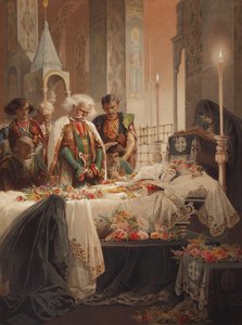 Tamara im Sarg. Illustration zum Gedicht Der Dämon von Michail Lermontow, ca. 1880