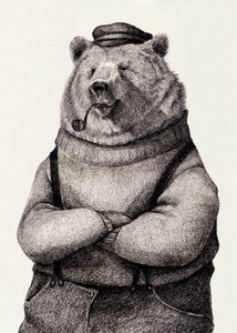 Bär in Vintage-Kleidung