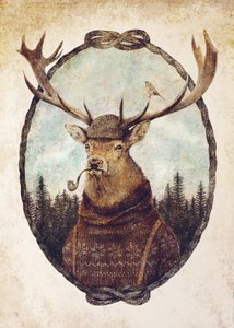 Hirsch in gemütlicher Kleidung