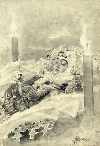 Tamara im Sarg. Illustration zum Gedicht Der Dämon von Michail Lermontow, 1890-1891 von Mikhail Aleksandrovich Vrubel