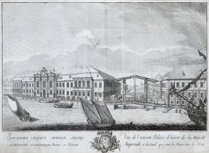 Ansicht des zweiten Winterpalastes mit dem Kanal, der die Moika mit der Newa verbindet, 1753