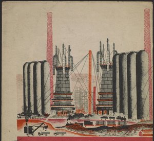 Illustration für das Kinderbuch "Kuznets Metallurgical Combine: Ein sozialistischer Riese"