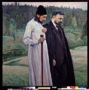 Die Philosophen. Sergei Bulgakov und Pavel Florensky von Mikhail Vasilievich Nesterov
