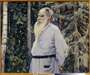 Porträt des Schriftstellers Leo N. Tolstoi (1828-1910). Gemälde von Mikhail Vasilyevich Nesterov (1862-1942), Öl auf Leinwand