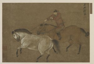 Ein Reiter, der ein Pferd einfängt