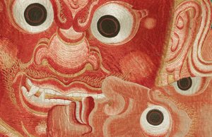 Detail der kaiserlichen bestickten Seiden-Thangka