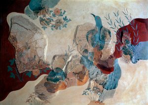 Minoische Kunst: „Blauer Vogel“ - Fragment eines Freskos aus dem Haus der Fresken von Minoan