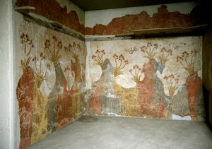 Minoische Kunst: „Frühling“ Fresken aus Akrotiri, Santorini. 16. Jahrhundert v. Chr. Nationales Archäologisches Museum, Athen von Minoan
