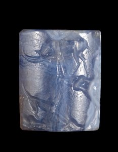 Zylindersiegel, Mittelminoische III Periode - Spätminoische I Periode ca. 1800 - ca. 1450 v. Chr. (blauer Chalcedon) von Minoan