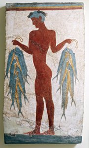 Griechische Zivilisation, Fresko, das einen Fischer darstellt, aus Akrotiri, Thera, Santorini, Griechenland von Minoan