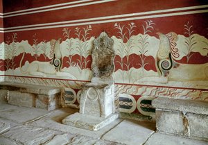 Minoische Zivilisation: Blick auf den Thronsaal des Palastes von König Minos in Knossos. Kreta, Griechenland von Minoan