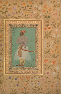 Porträt von Maharaja Bhim Kanwar, Folio aus dem Shah Jahan Album, verso: ca. 1615-29