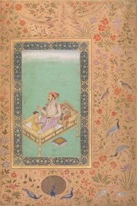 Der Kaiser Shah Jahan mit seinem Sohn Dara Shikoh, Folio aus dem Shah Jahan Album, verso: ca. 1620