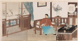 Admiral Ding Ruchang von der chinesischen Beiyang-Flotte, vollständig zerstört in Weihaiwei, begeht Selbstmord in seiner offiziellen Residenz