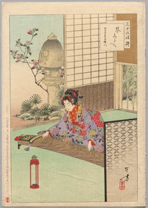 Eine Dame aus Nagoya der Koka-Ära spielt Koyo