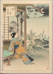 Der vierte Monat, eine Dame der Enkyō-Ära (1744-48), aus der Serie Sechsunddreißig elegante Auswahlen von Mizuno Toshikata