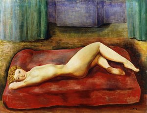 Akt auf rotem Bett von Moise Kisling