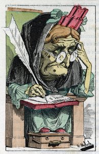 Allegorie der Académie française in „Le Trombinoscope“ von Touchatout, Karikatur von B. Moloch von 1882 (1849-1909). Private Sammlung