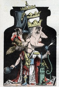 Allegorie des Konkordats (unterzeichnet zwischen Pius VII. und Bonaparte) von 1801, dargestellt von Moloch als Kompressionsgerät mit Napoleon III. und dem Papst von Moloch
