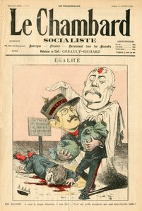 Titelblatt von „Le Chambard socialiste“, satirisch in Farben von Moloch