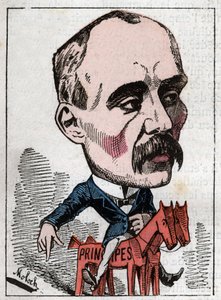 Porträt von Georges Clemenceau (1841-1929), Politiker in „Le Trombinoscope“ von Touchatout, Karikatur von B. Moloch von 1882 (1849-1909). Private Sammlung von Moloch