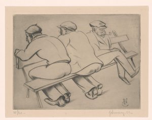 Drei Männer auf einer Bank von Mommie Schwarz (signed by artist)