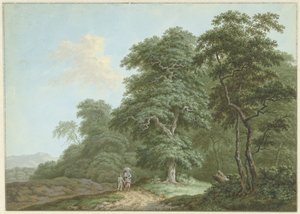 Landschaft mit Frau und Jungen auf einem Feldweg von Monogrammist FWH (possibly)