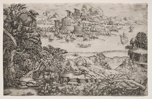 Landschaft mit einem Tempel über einem See, 16. Jahrhundert