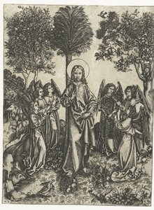 Christus in der Wüste mit Engeln von Monogrammist IE