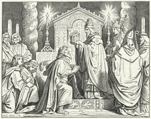 Krönung von Karl dem Großen zum Heiligen Römischen Kaiser, 800 (Gravur) von Moritz Ludwig von Schwind