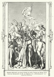 Die heilige Elisabeth von Ungarn verabschiedet sich von ihrem Ehemann, Ludwig IV., Landgraf von Thüringen, als er sich auf den Weg macht, um sich dem sechsten Kreuzzug anzuschließen von Moritz Ludwig von Schwind
