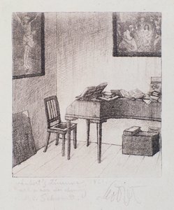 Ansicht von Franz Schuberts Zimmer (Gravur)