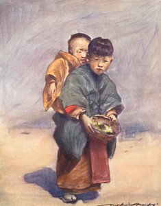 Kinder der Welt: Japanisch, Kleine Mutter (Farblithografie)
