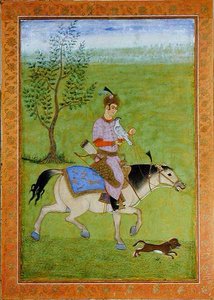 Ein Prinz auf der Jagd zu Pferd, aus dem Großen Clive-Album von Mughal School