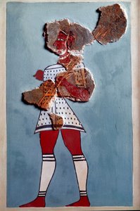 Mykenische Kunst: Krieger. Fragment eines Freskos aus dem Palast von Tiryns und Rekonstruktion