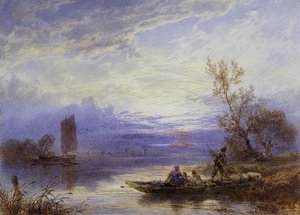 Eine Fähre bei Sonnenuntergang von Myles Birket Foster