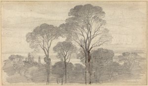 Abendlandschaft mit hohen Bäumen von Myles Birket Foster